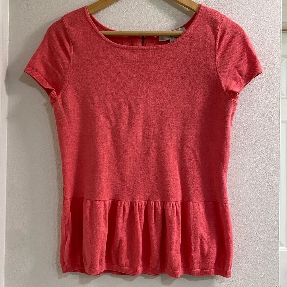 LOFT Vibrant Coral Peplum Blouse Size Medium